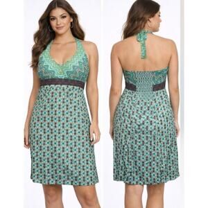 Athleta Pack Everywhere Halter Dress 10P Green Abstract Geo Beach Summer UPF 50+